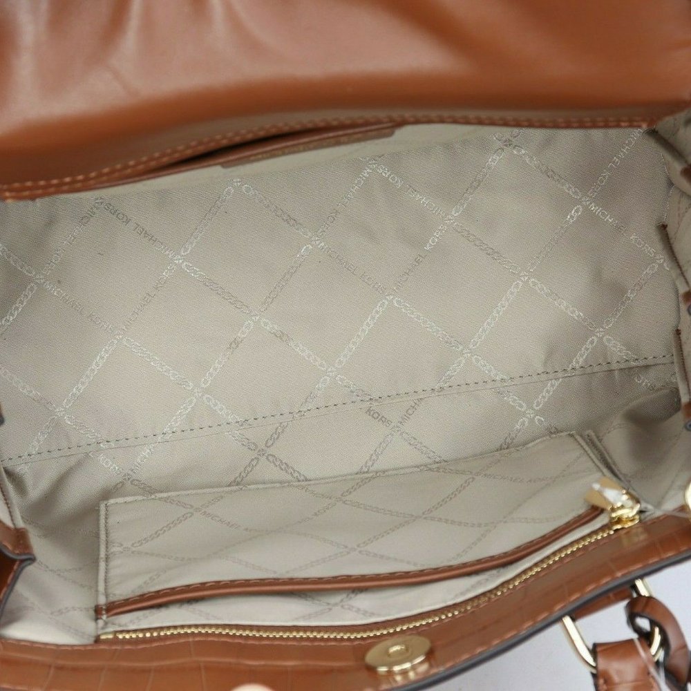Michael Kors Zoe Medium Embossed Leather Satchel Chestnut - Picture 8 of 9
